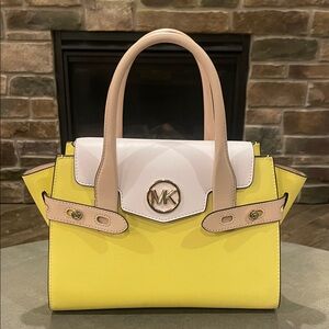 Michael Kors Yellow Carmen Medium faux   Saffiano leather belted satchel